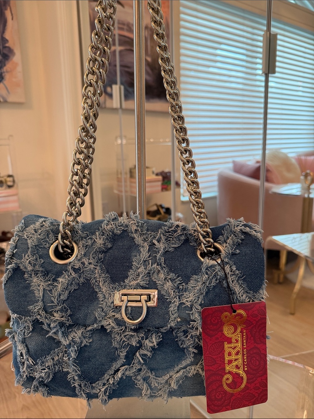 Carlos by Carlos Santana Distressed Quilted Denim Shoulder Bag - Blue